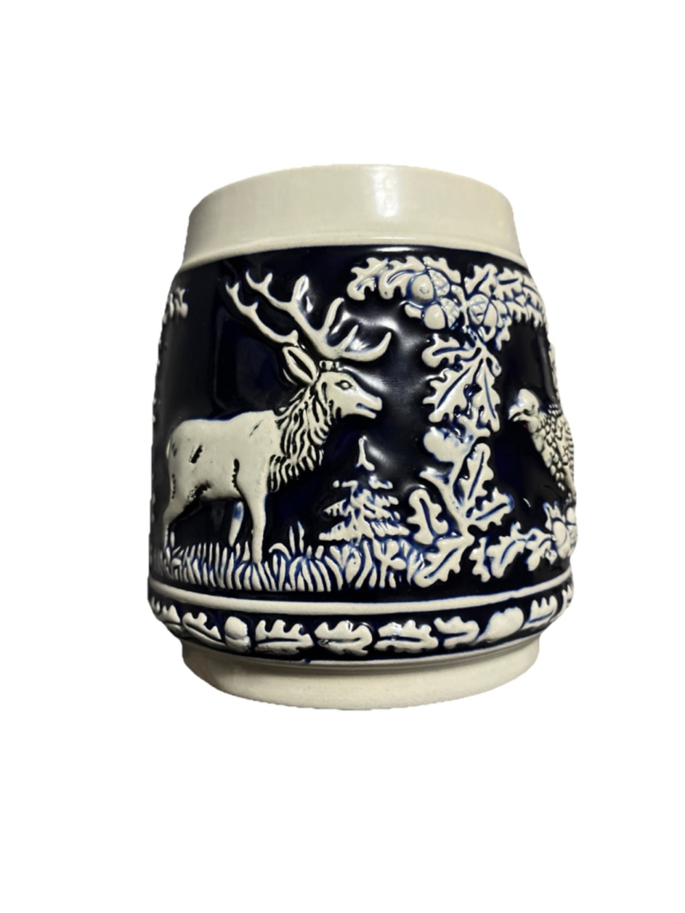 Vintage Marzi & Remy Elk & Turkey, German Beer Stein Dark Blue Relief .5L